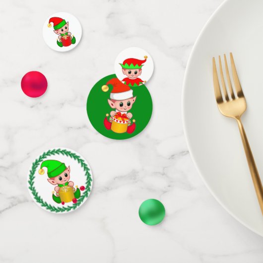 Confettis Lutin de Noël vert et rouge (Groupe)