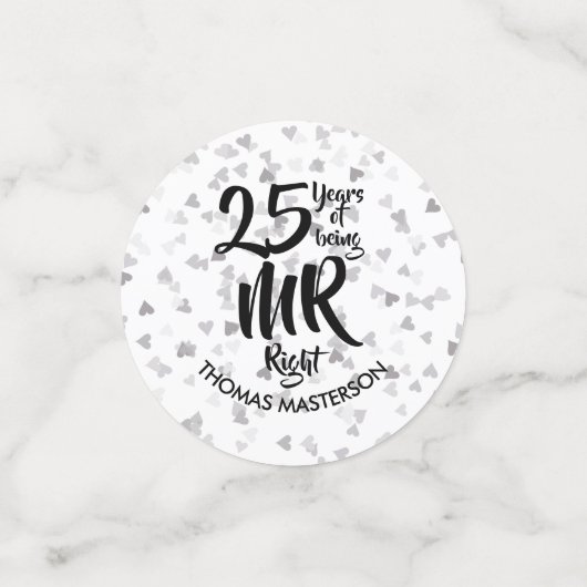 Confettis M. Mme Right Fun 25e anniversaire Coeurs d'argent (Petit recto)