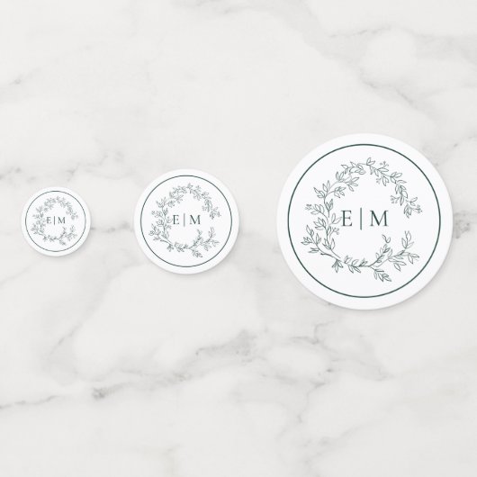 Confettis Mariage de monogramme Emerald Green Leafy Crest (Derrière)