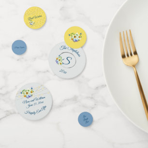 Confettis Mariage de printemps bleu et jaune