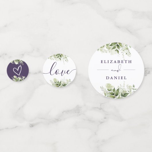 Confettis Mariage Élégant Fleurs Violettes de Verdure (Derrière)