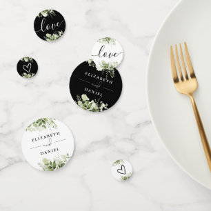 Confettis Mariage Élégant Floral Végétal Noir Et Blanc