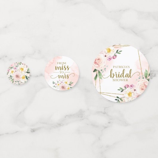 Confettis Mariage Fleur Rose Pâle Géométrique Or (Devant)