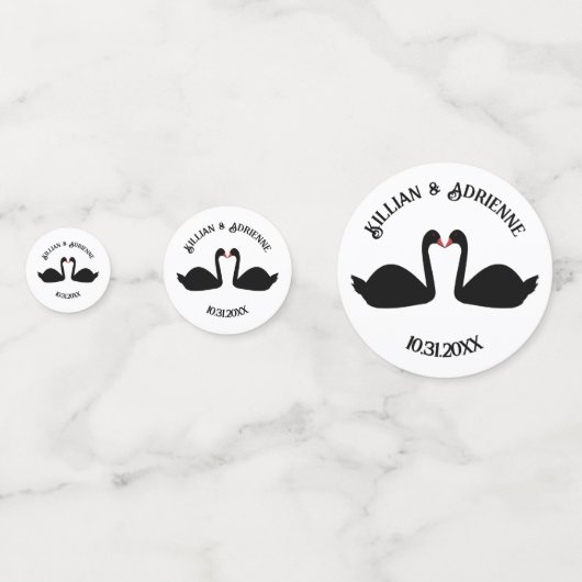 Confettis Mariage gothique Baiser Black Swans Personnalisé (Derrière)
