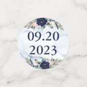 Confettis Mariage Marine Marbre Floral Photo SAUVER LA DATE (Petit recto)