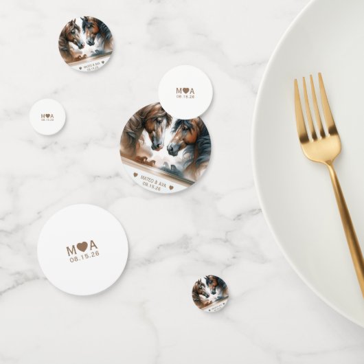 Confettis Mariage Monogramme Couple Chevaux Brown (Groupe)