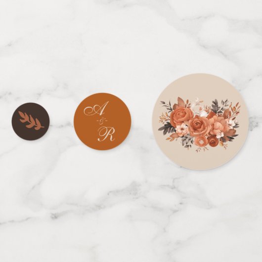 Confettis Mariage Monogramme en terre claire et orange brûlé (Derrière)