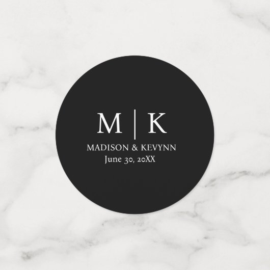 Confettis Mariage Monogramme noir et blanc (Petit recto)