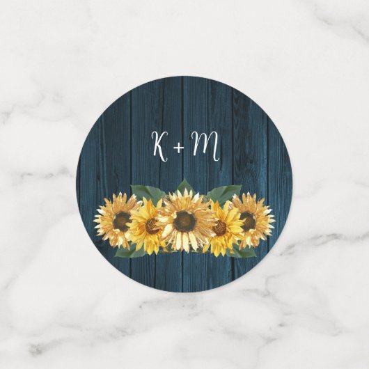 Confettis Mariage Monogramme Tournesol Bleu Rustique (Petit recto)