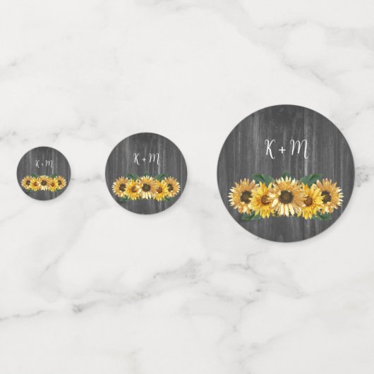 Confettis Mariage Monogramme Tournesol Patiné Rustique (Devant)