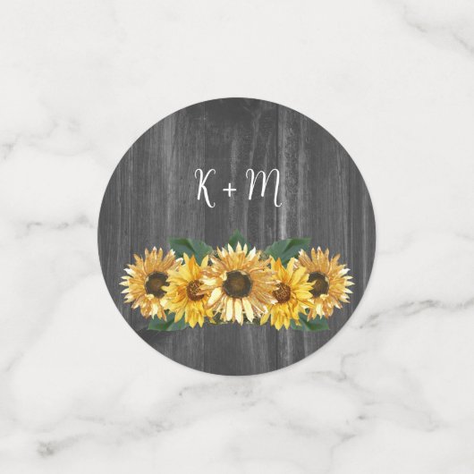 Confettis Mariage Monogramme Tournesol Patiné Rustique (Petit recto)