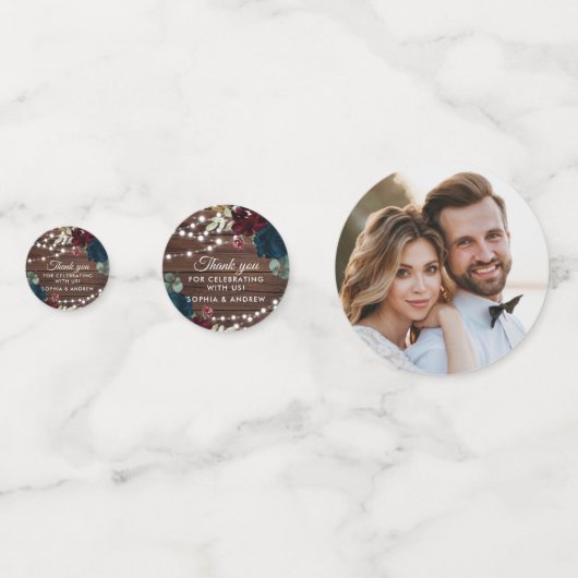 Confettis Marsala & Navy Fleurs Mariage de bois rustique (Derrière)