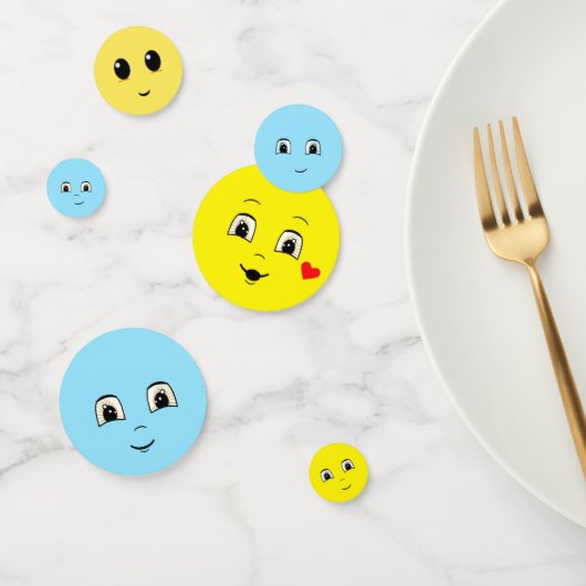 Confettis Moderne Cute Happy Faces en Bleu clair & Jaune (Groupe)