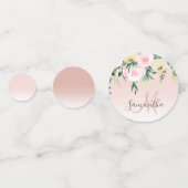 Confettis Moderne Pastel Rose & Fleurs Avec Nom (Derrière)