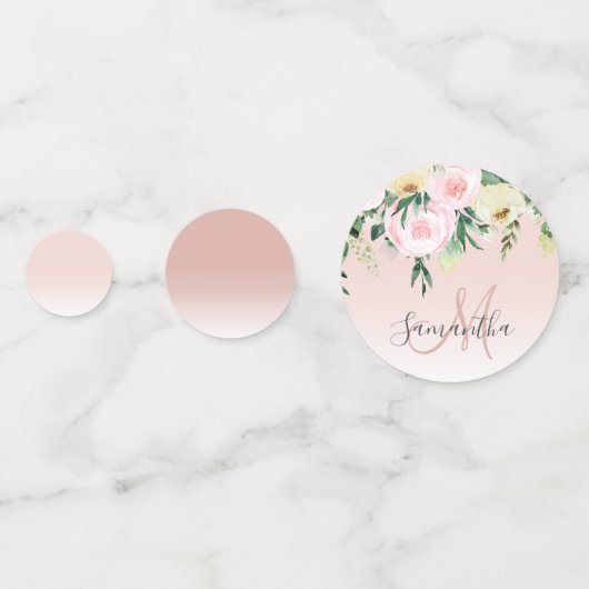 Confettis Moderne Pastel Rose & Fleurs Avec Nom (Derrière)