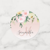 Confettis Moderne Pastel Rose & Fleurs Avec Nom (Petit recto)
