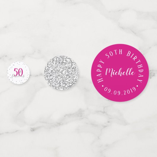 Confettis Moderne rose argent et blanc 50 et fabuleux (Devant)