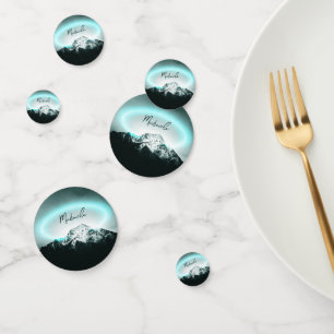 Confettis Monogramme de lumière de néon bleu mystérieux de m
