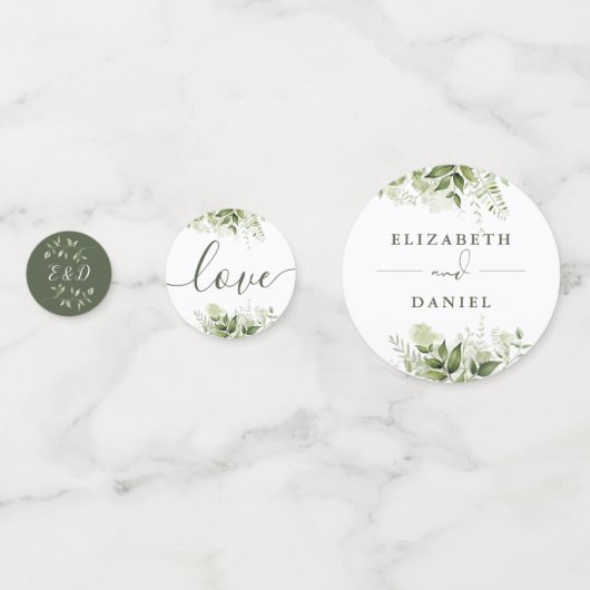 Confettis Monogramme floral de verdure mariage vert olive (Derrière)