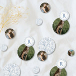 Confettis Monogramme Français Floral Bat mitzvah Photo Confe<br><div class="desc">Ce confetti photo est parfait pour un bar à sucreries Bat mitzvah, table de desserts, table à bougies et plus encore. Le design comprend des parquets de toile en bleu français, une lettre monogramme et trois photos de votre fille Bat mitzvah. Entrez l'outil de design Zazzle pour ajuster le placement...</div>