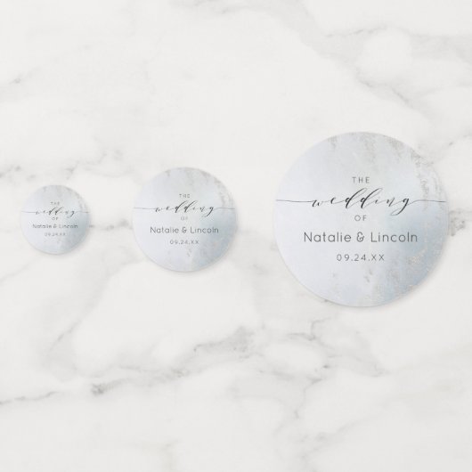 Confettis Monogramme Mariage en argent poli bleu Ombre Dusty (Devant)