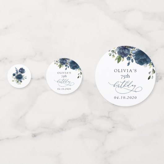 Confettis Navy Blue Flowers, Greenery, Boho, Birthday (Devant)