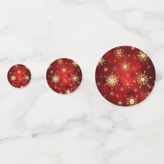 Confettis Noël Golden Snowflakes sur Arrière - plan rouge (Devant)