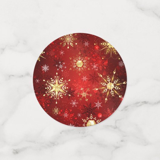 Confettis Noël Golden Snowflakes sur Arrière - plan rouge (Petit recto)