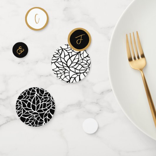 Confettis Noir Blanc Aztek Or Couleur Initiales (Groupe)