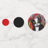 Confettis Noir Blanc Tuxedo Chat Daisies Rouge Noir (Devant)