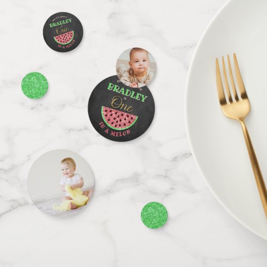 Confettis One In A Melon Chalkboard 1er Anniversaire Photo (Groupe)