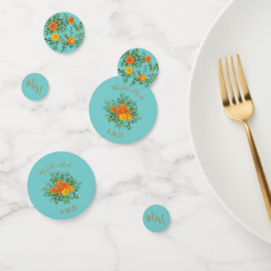 Confettis Orange & Aqua Mariage Floral moderne