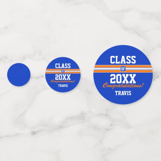 Confettis Orange et Blue Graduation Custom Félicitations (Devant)