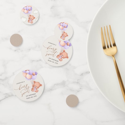 Confettis Ours De Bébé, Ballons Violets, Premier Anniversair (Groupe)