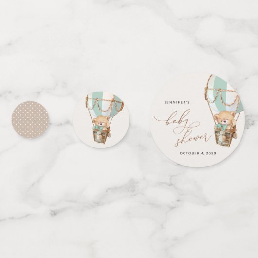 Confettis Ours en peluche, Ballon à air chaud vert, Baby sho (Derrière)