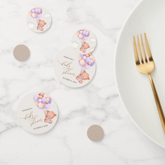 Confettis Ours, Ours mignon, Ballons pourpres, Baby shower (Groupe)
