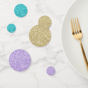 Confettis Paillettes dorées violettes et bleues aqua scintil