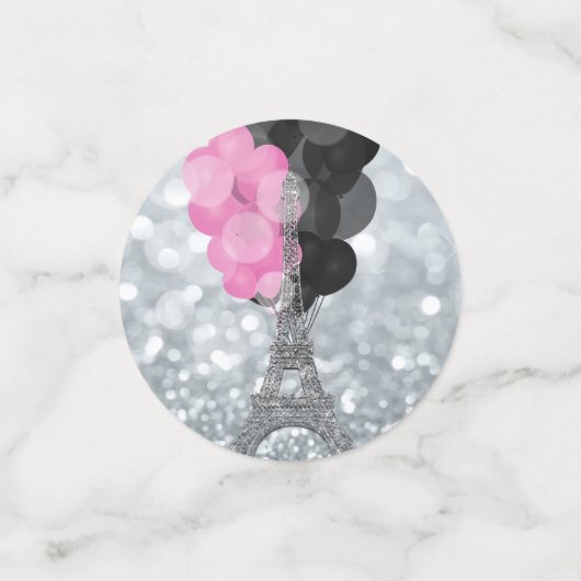 Confettis Parties scintillant Argent Tour Eiffel Ballons ros (Petit recto)