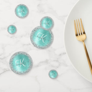 Confettis Parties scintillant argentée turquoise en métal br