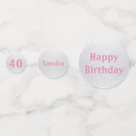 Confettis Parties scintillant d'anniversaire rose et blanc C (Devant)