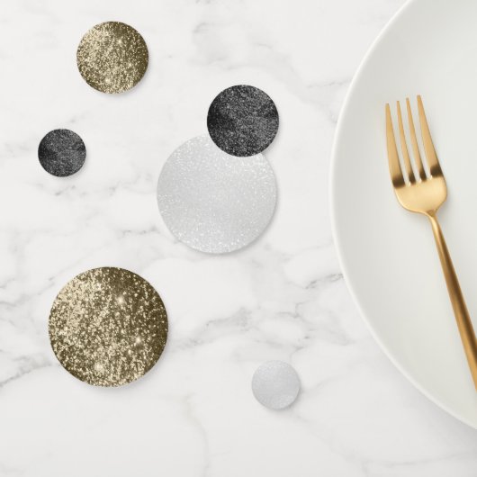 Confettis Parties scintillant noire, or et blanche (Groupe)