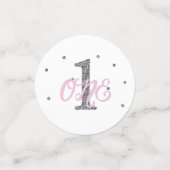 Confettis Parties scintillant rose et argent UN 1er annivers (Petit recto)