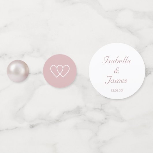 Confettis Perles et coeurs chics sur Mariage rose poussiéreu (Devant)