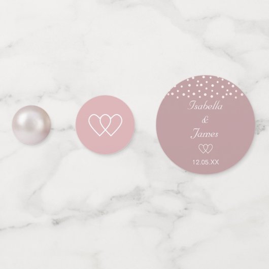 Confettis Perles et coeurs chics sur Mariage rose poussiéreu (Derrière)