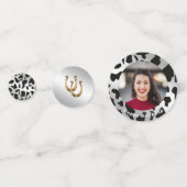 Confettis Photo & Argent Black Cow Spots avec fer à cheval (Devant)