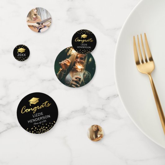 Confettis Photo Black Gold Graduation Party (Groupe)