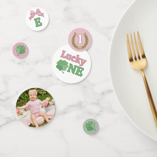 Confettis Pink Bow Horseshoe Clover Lucky One Birthday (Groupe)