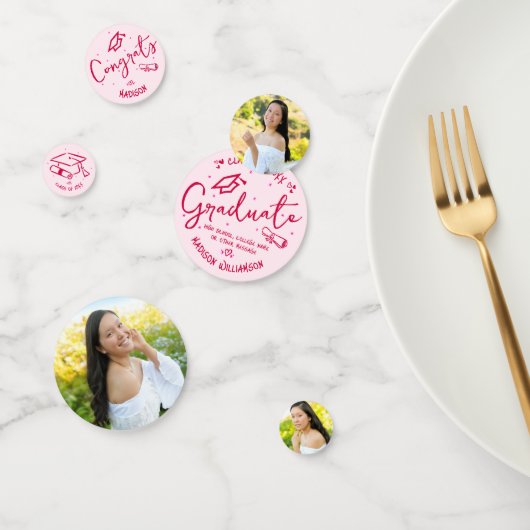 Confettis Pink Red Hand Drawn Doodles Graduation 3 Photo Fun (Groupe)