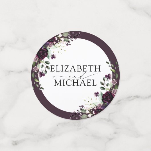 Confettis Plum violet mauve Floral Aquarelle Script Mariage (Petit recto)