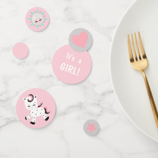 Confettis Plushie Pony rose Baby shower fille (Groupe)